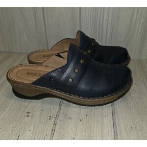 Josef Seibel Navy Blue Leather Mules Studded Catalonia Comfort Shoes Slip On 9